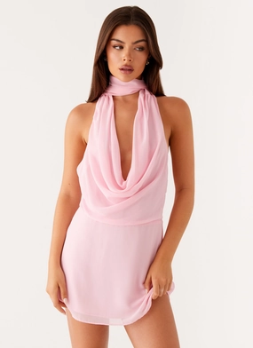 Chantal Backless Scarf Mini Dress - Pink Sports Wear Sleek Form Elegant formal piece Chantal Backless Scarf Mini Dress - Pink