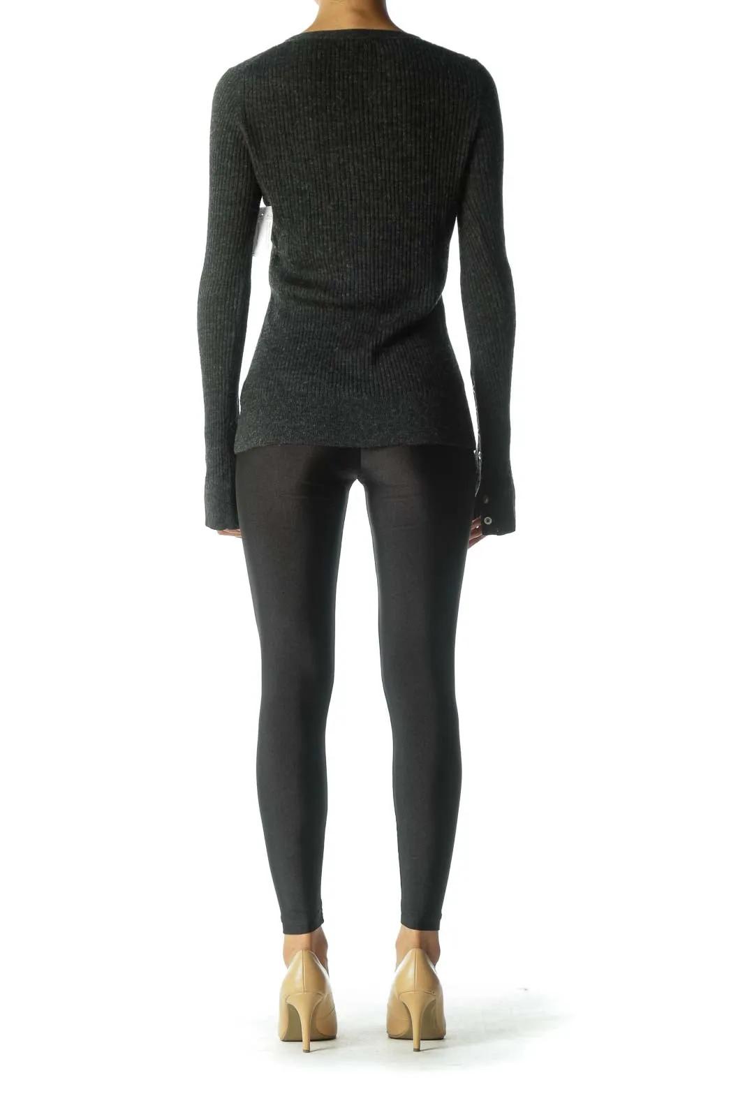 Charcoal Ribbed Henley Top