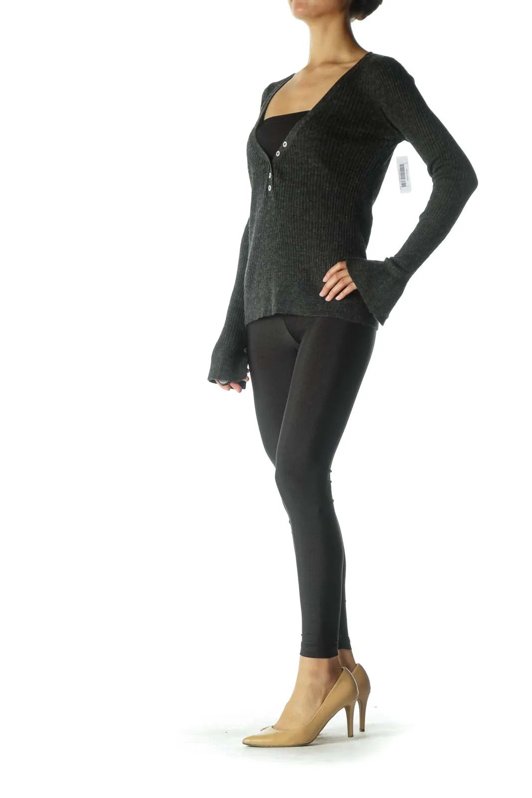 Charcoal Ribbed Henley Top