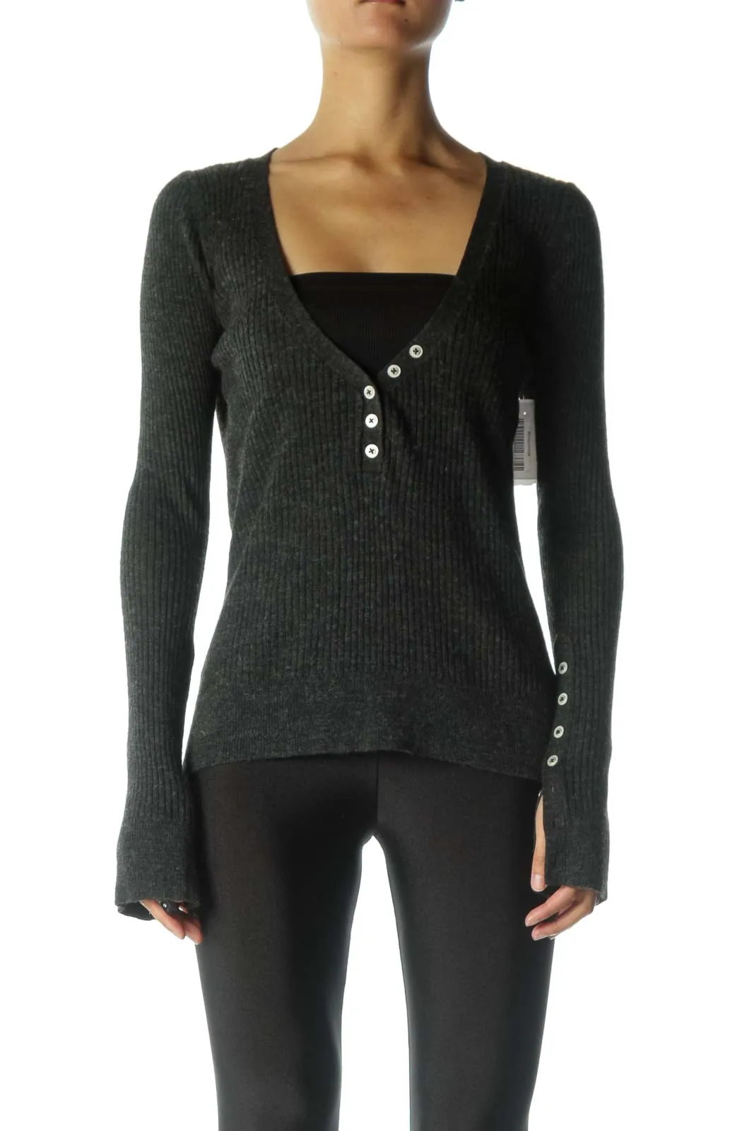 Charcoal Ribbed Henley Top