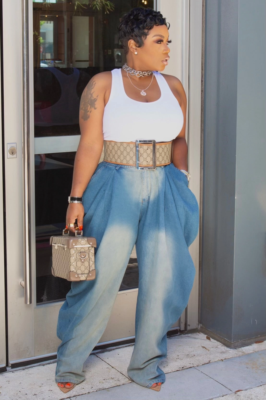 Charlene Statement Draped Denim Jeans Casual Active Form Fit Comfort