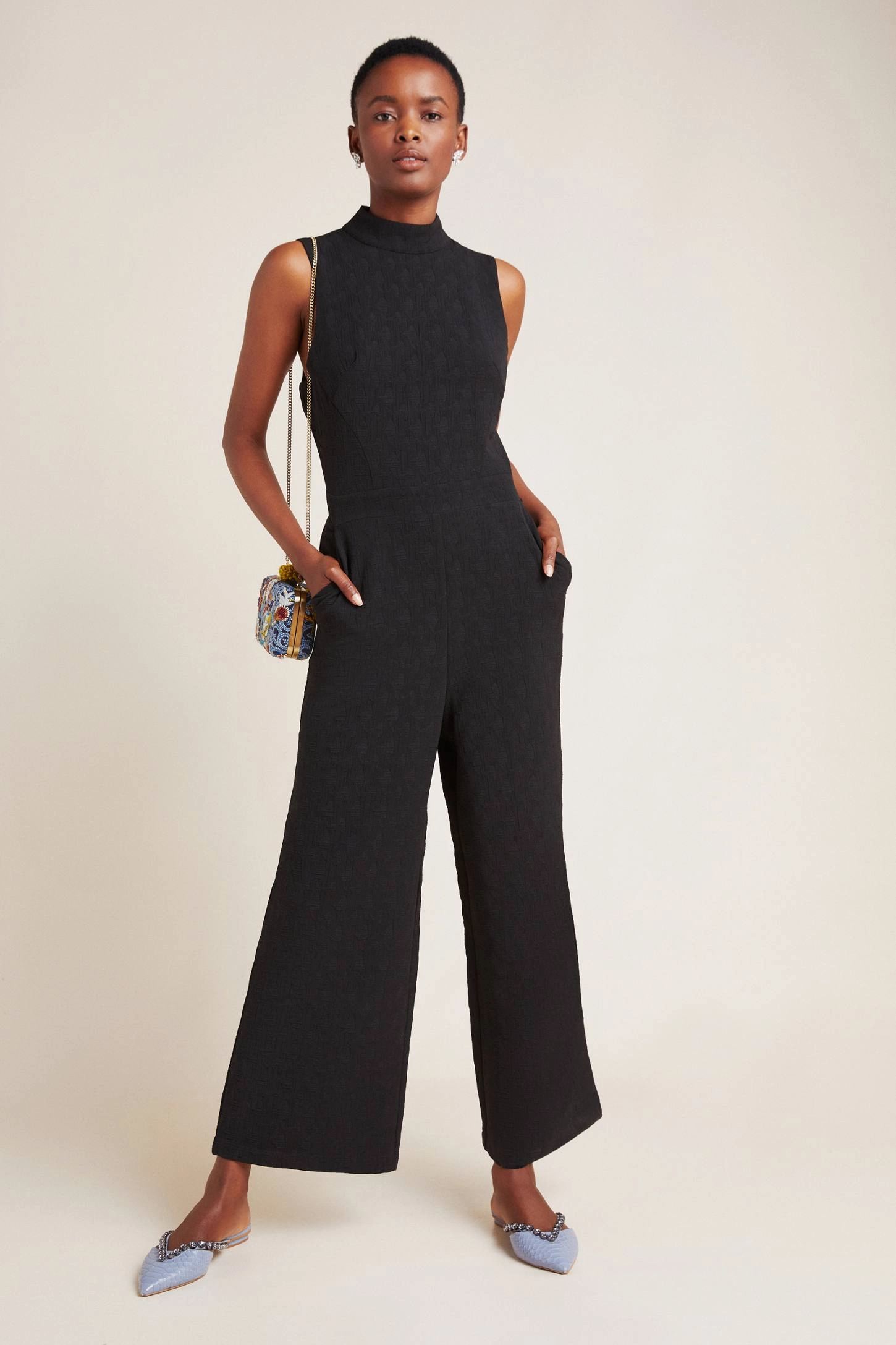 CrossGrain Fabric WaterRepellent Finish Charley Mock Neck Jumpsuit - Black