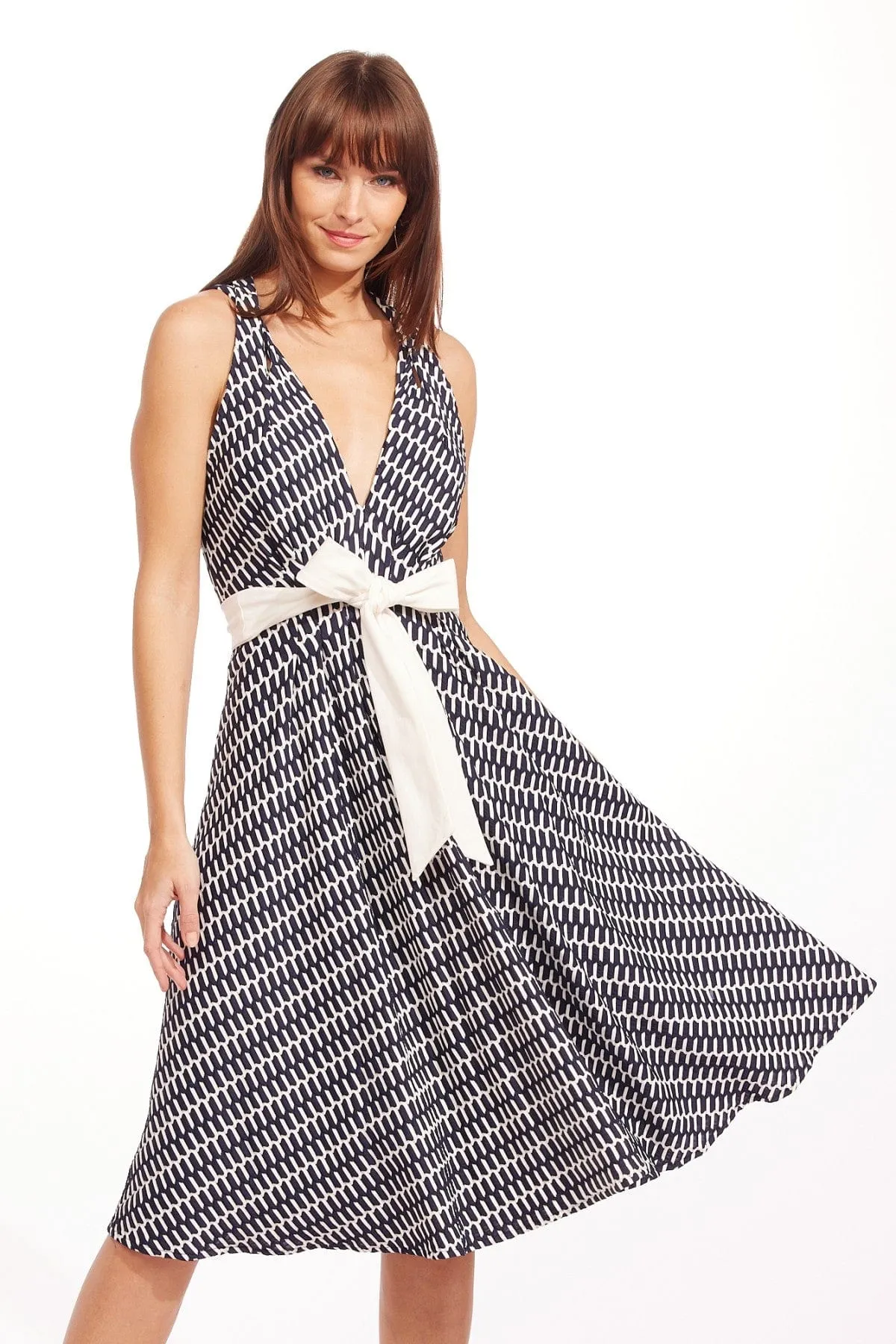 Formed Look Flattering Waistband Fit Charlize Midi Dress - Canal Blue