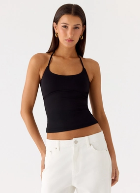 Chauncey Halter Top - Black Reinforced Heel Guard Layered Hem Reinforcement Flexible Knit Chauncey Halter Top - Black