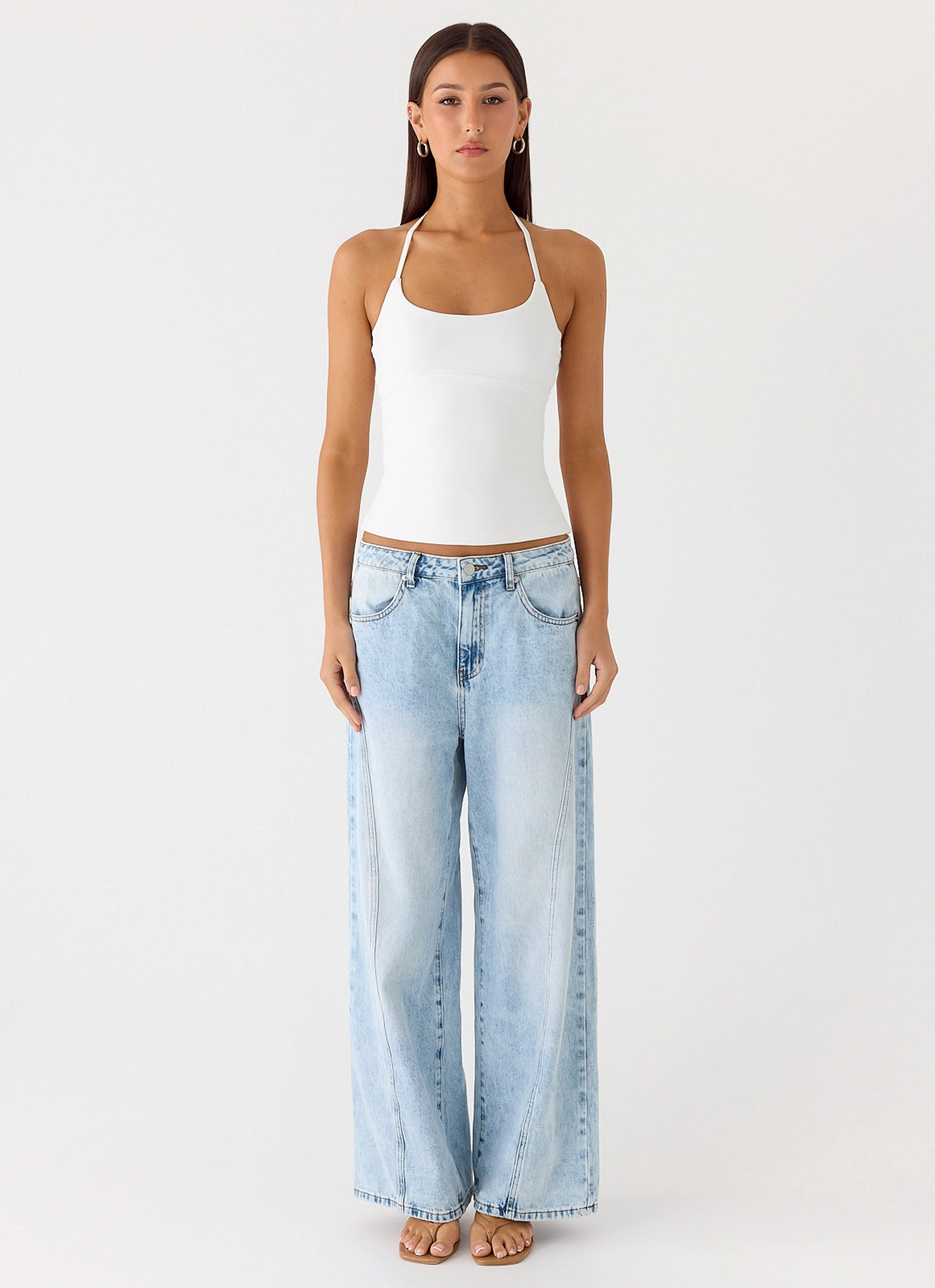 Chauncey Halter Top - White Summer Polo Lightweight Blouse