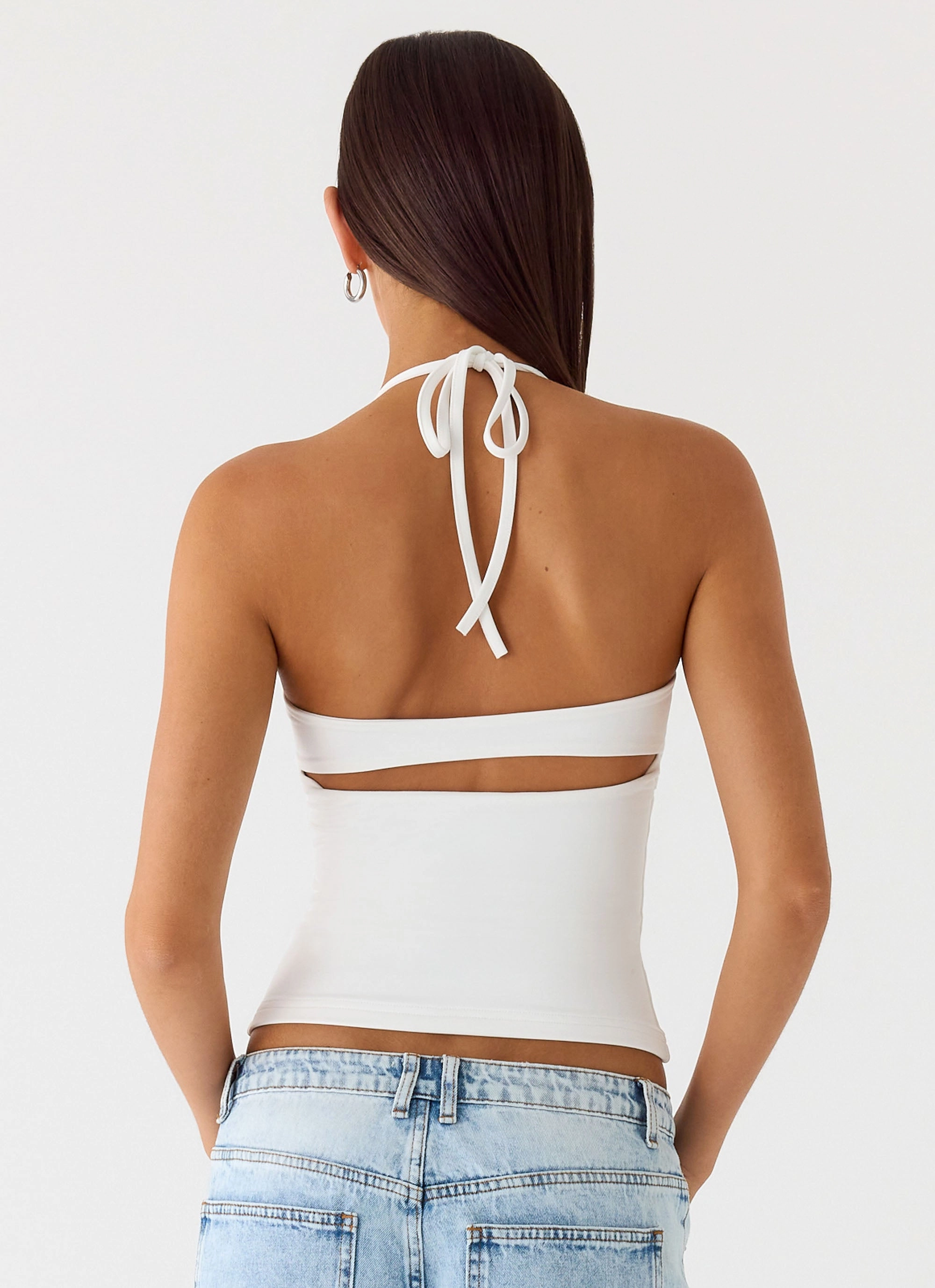 Chauncey Halter Top - White Ultra Soft Texture DroppedShoulder