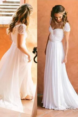 Cheap Sweetheart Beading Cap Sleeves Chiffon A-Line Pleats Wedding Dress PFW0139
