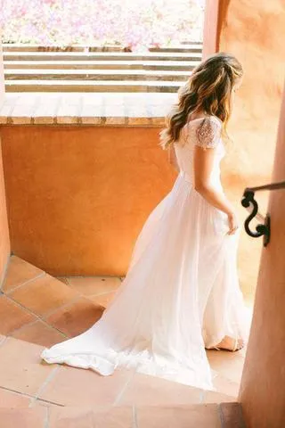Cheap Sweetheart Beading Cap Sleeves Chiffon A-Line Pleats Wedding Dress PFW0139