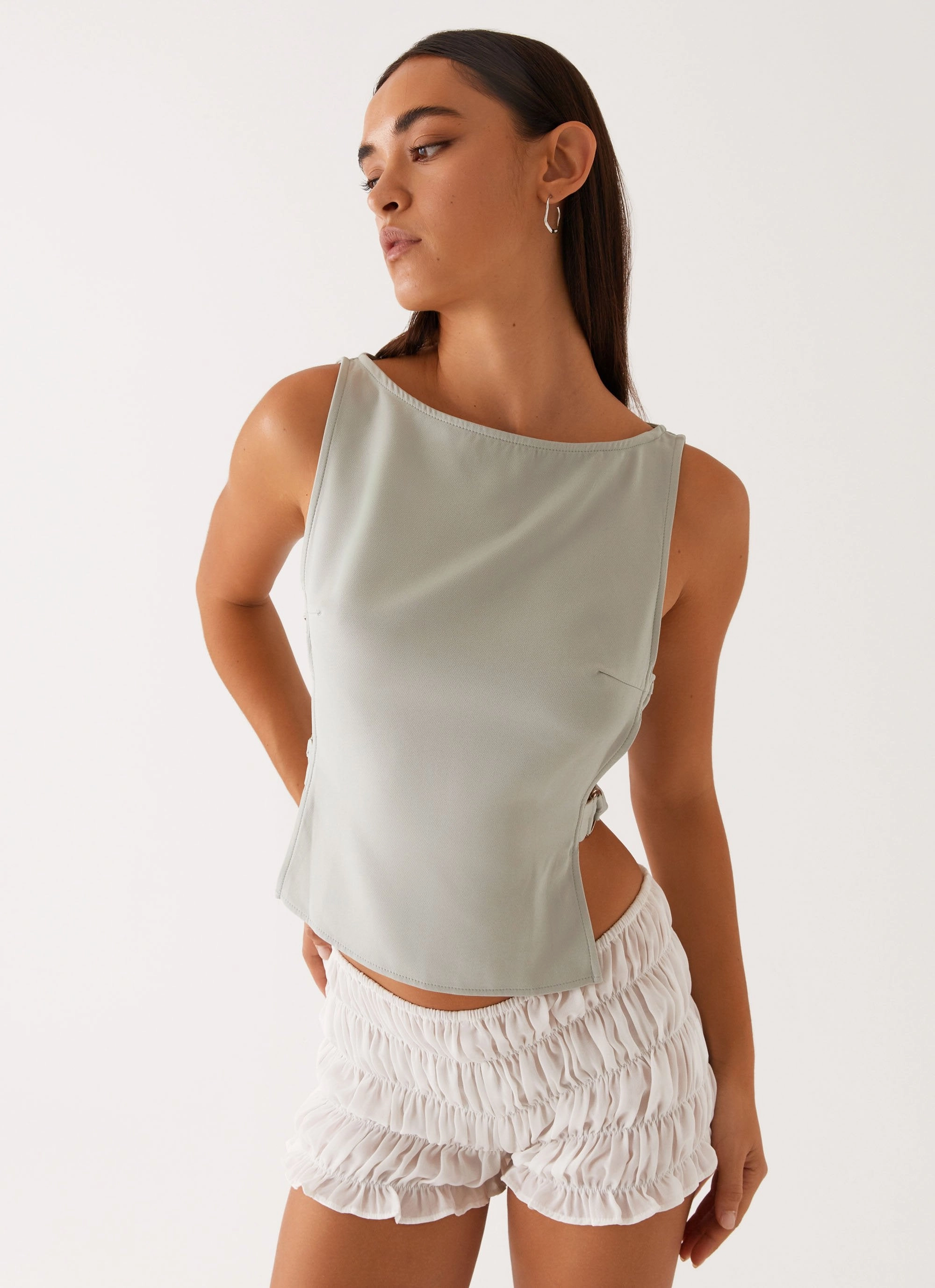 Cherish You Buckle Top - Sage ZonalVentilation Breathable mesh panel
