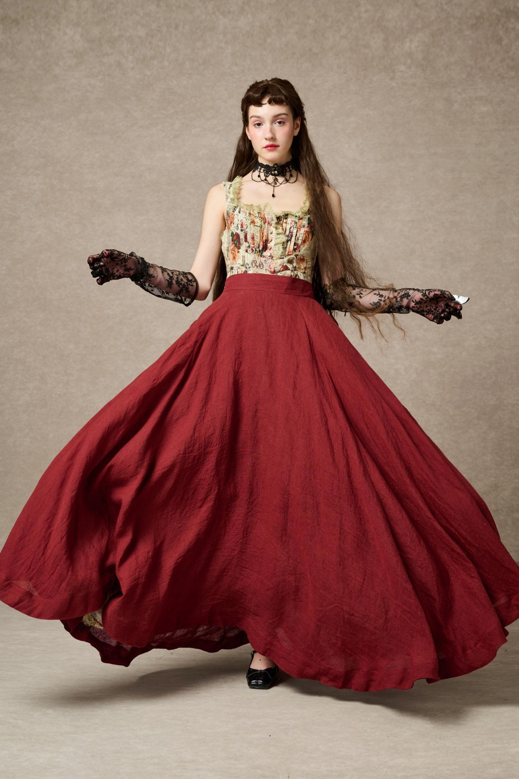 Cherry 22 | maxi linen skirt Microfiber texture Heat Trapping Layer