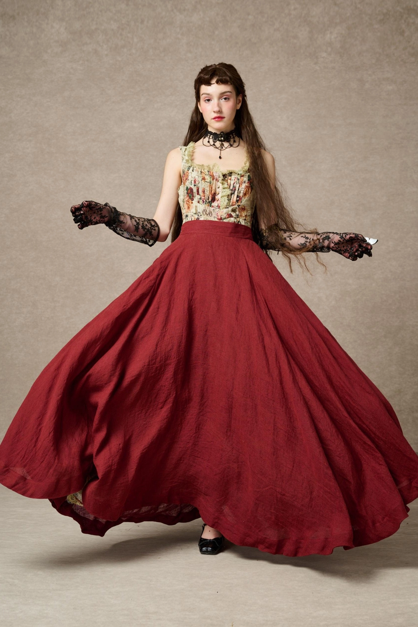 Cherry 22 | maxi linen skirt Foldable Shoulder Straps