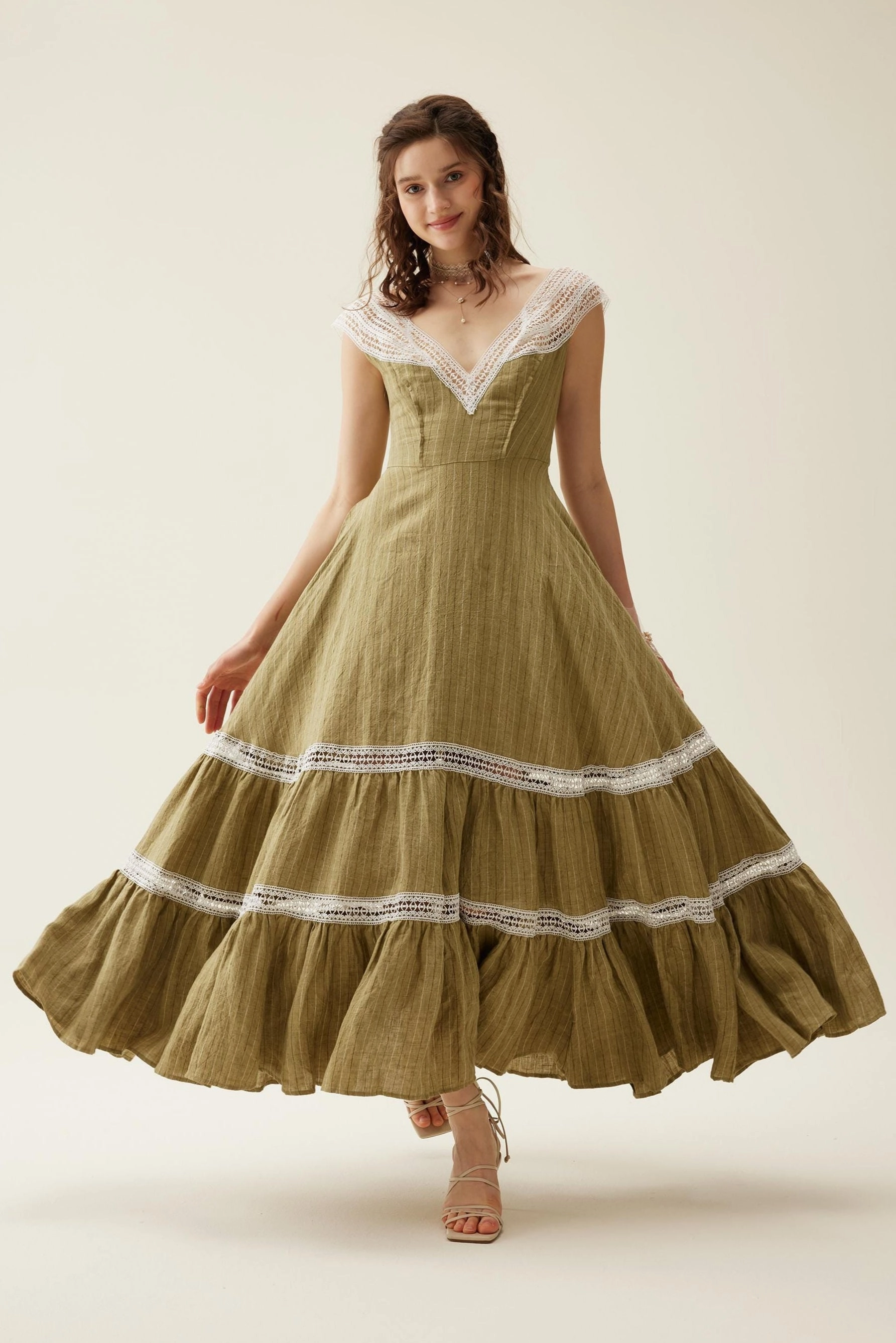 Reflective Zippers Cherry Tree 25 | Lace Linen flared dress