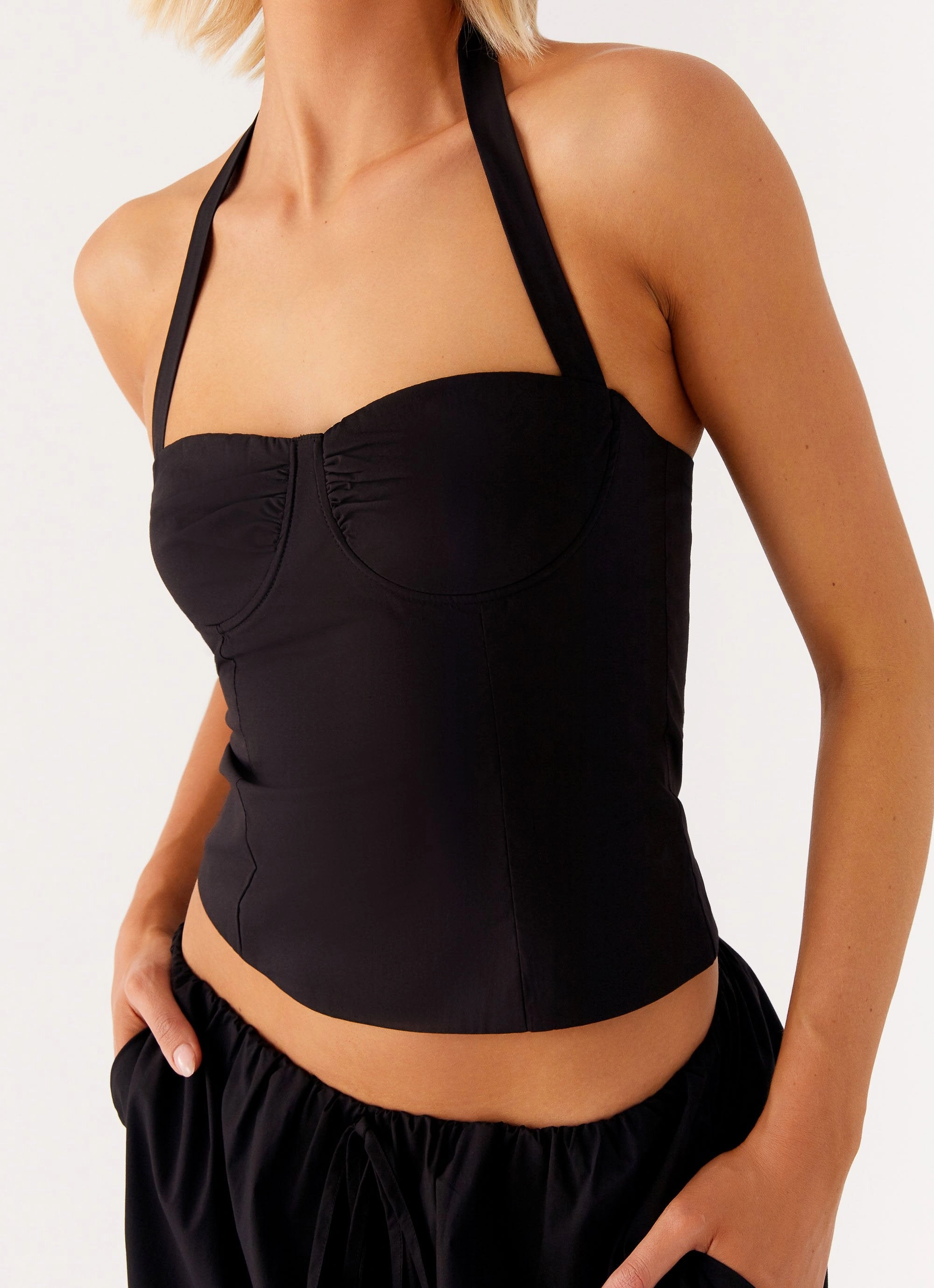 Versatile Layering Cheryl Bustier Halter Top - Black