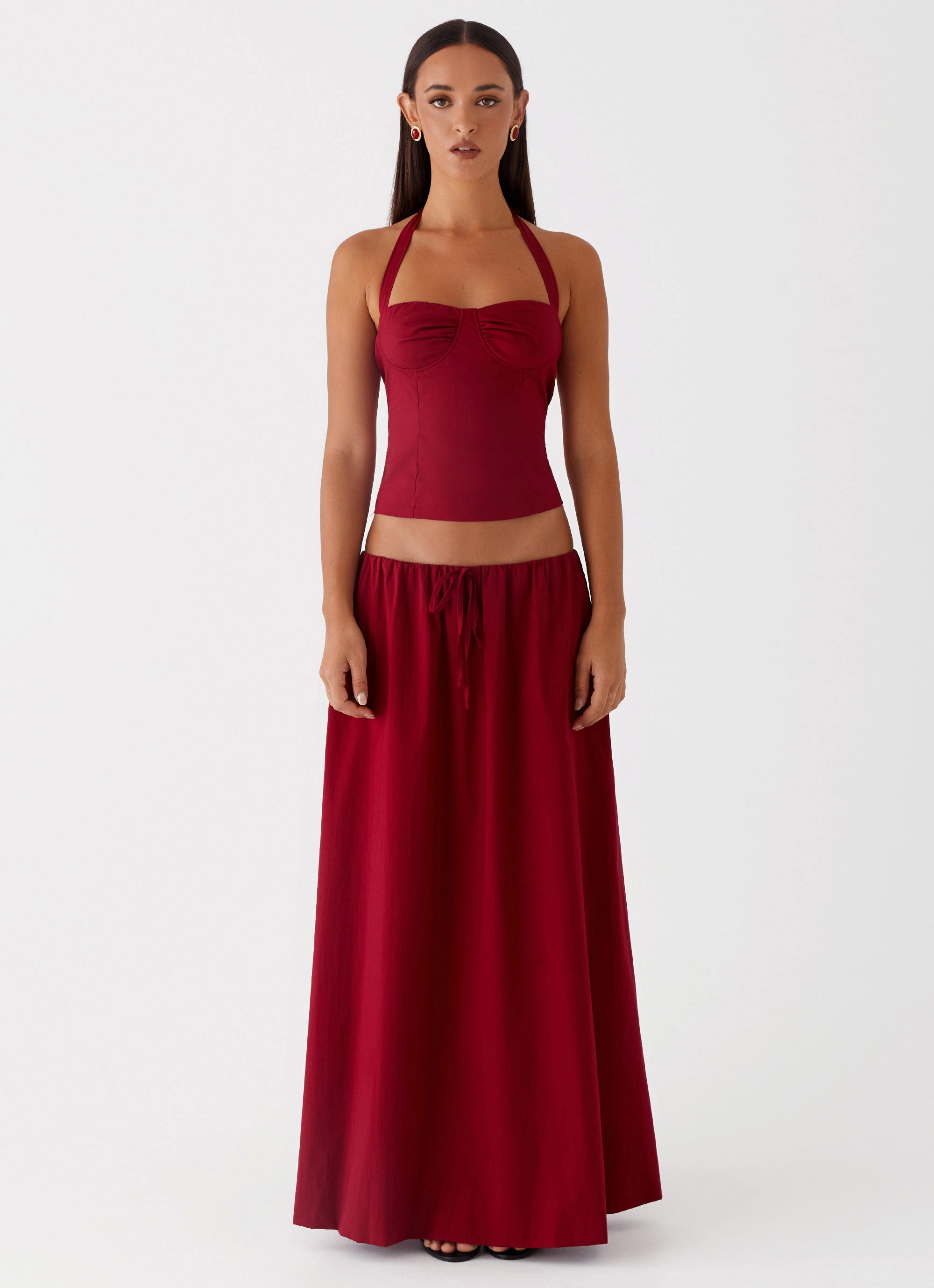 Cheryl Bustier Halter Top - Cherry Red Modern Design Detachable Tie