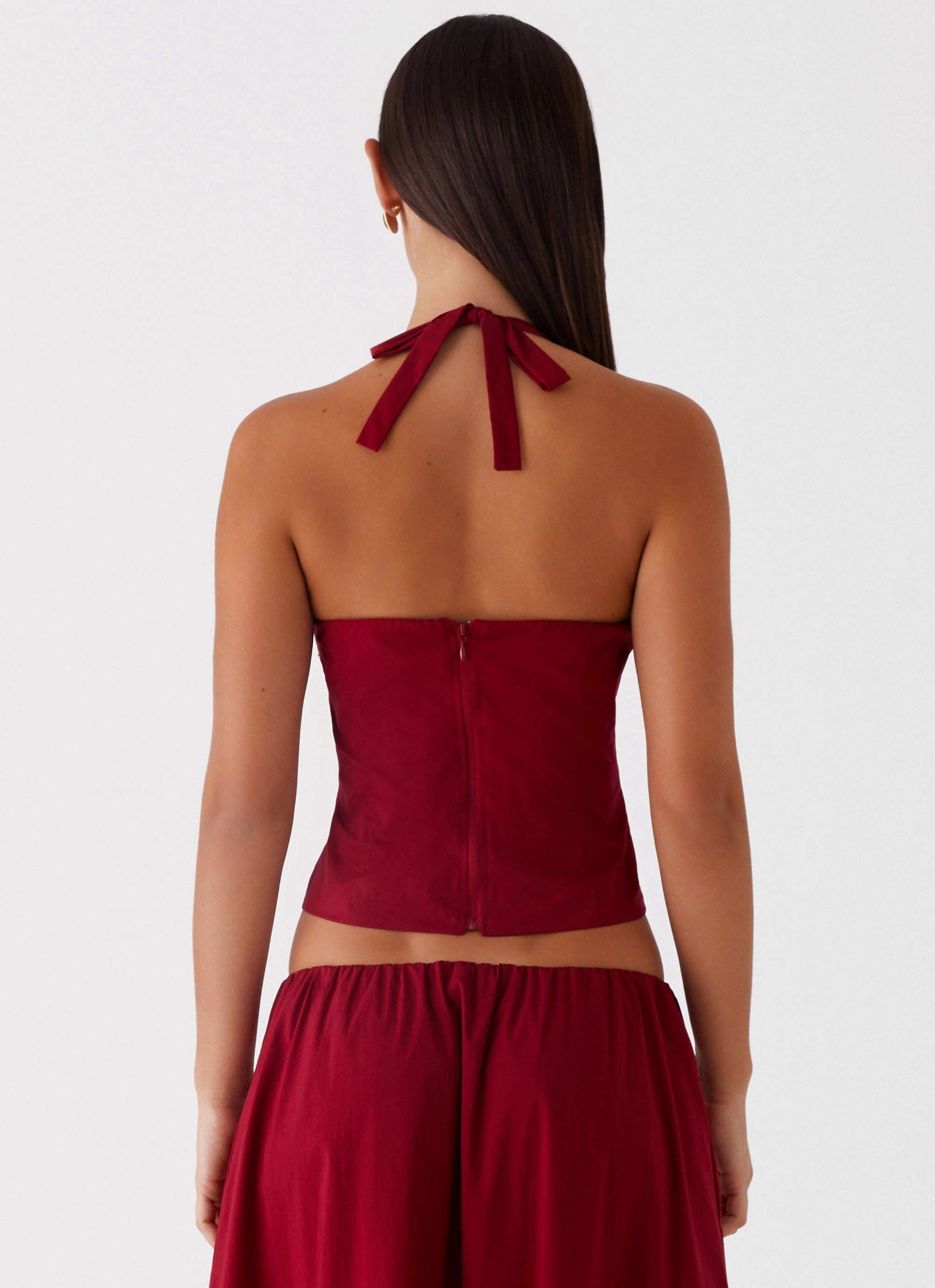 Sophisticated Mood Cheryl Bustier Halter Top - Cherry Red