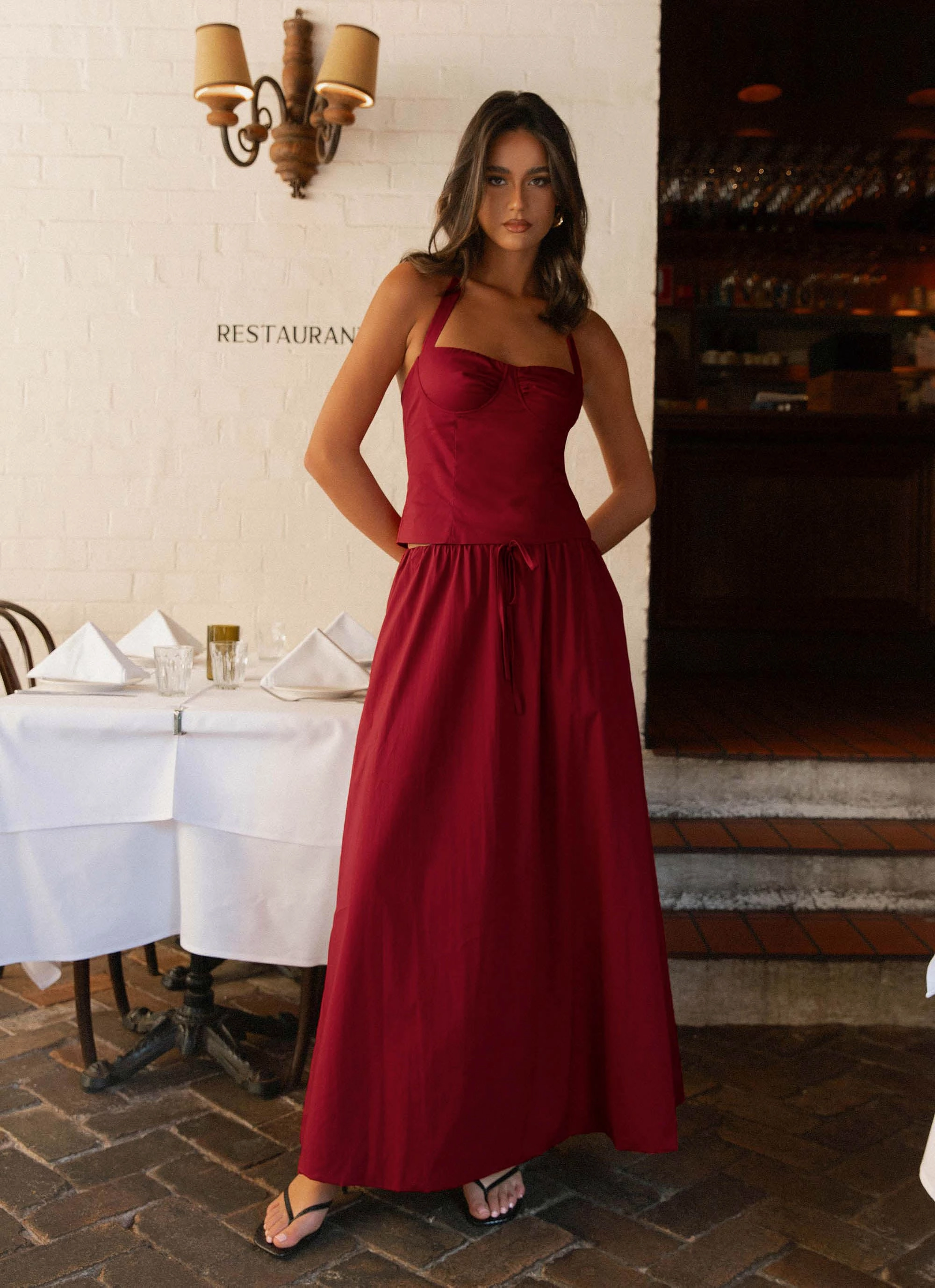 Contrast Panel Cheryl Bustier Halter Top - Cherry Red