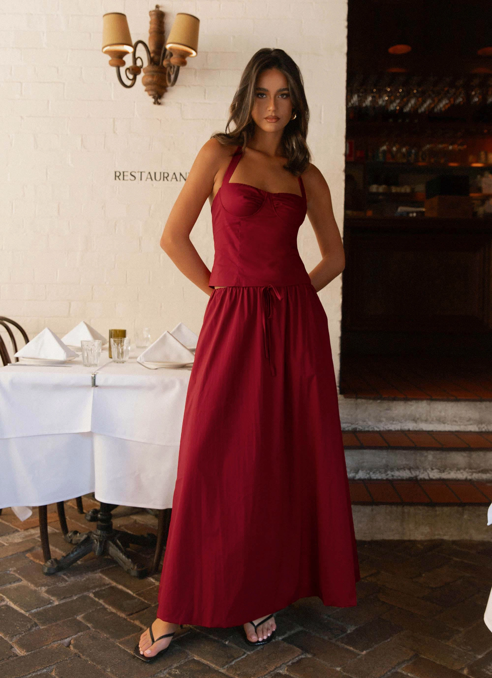 Cheryl Maxi Skirt - Cherry Red Breezy Outfit