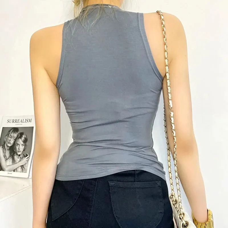 Chic Black Halter Crop Top for Women – Summer Sleeveless Turtleneck Camisole – Casual Fashion Essential