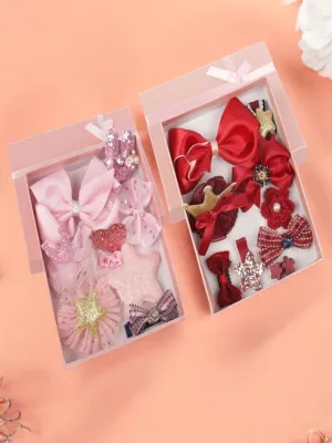 Chic Hair Clips Set for Girls - (Pink & Red) Pack of 2