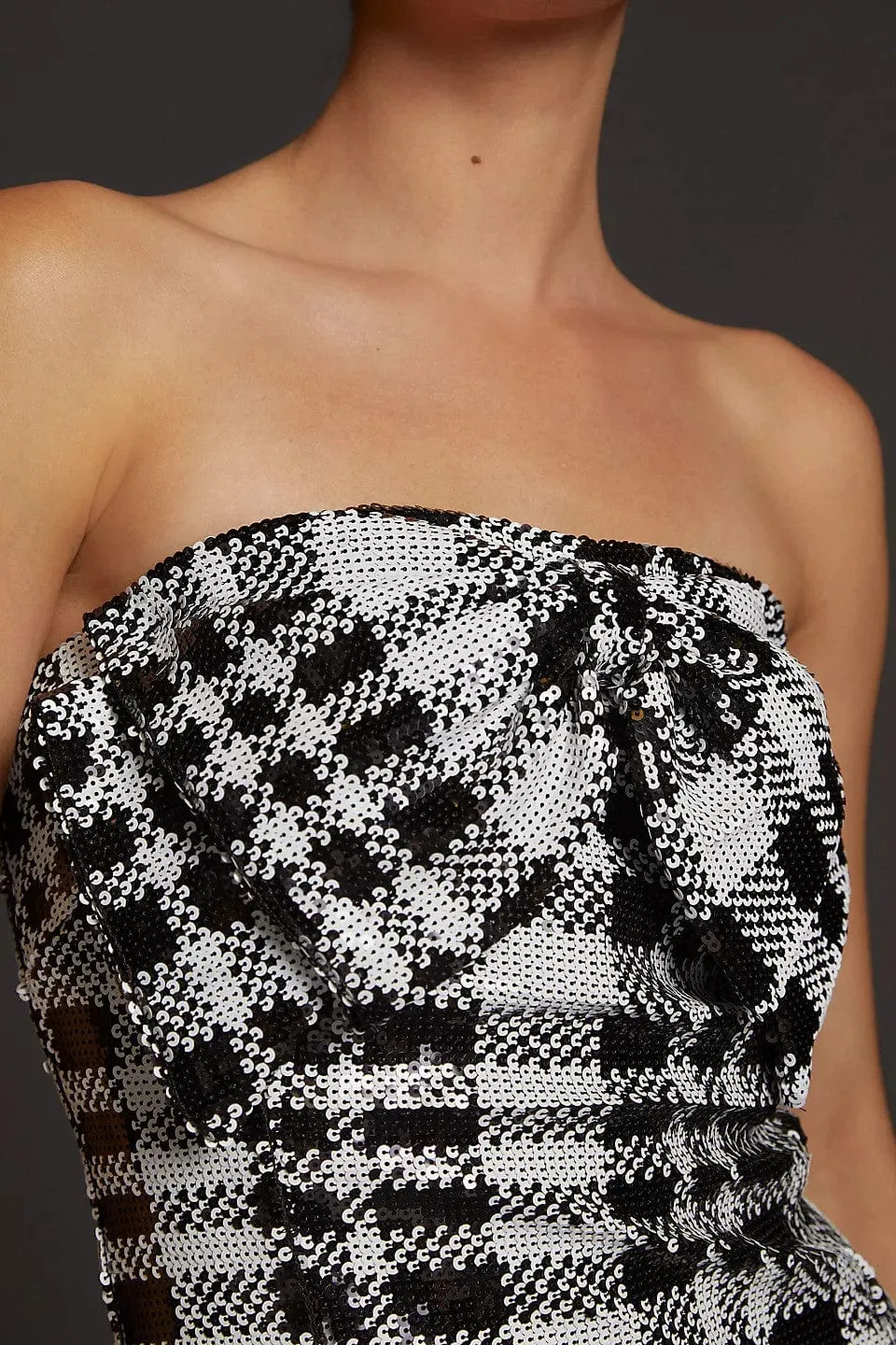 Resort-Wear Crisp Detail Sequined Plaid Mini Dress