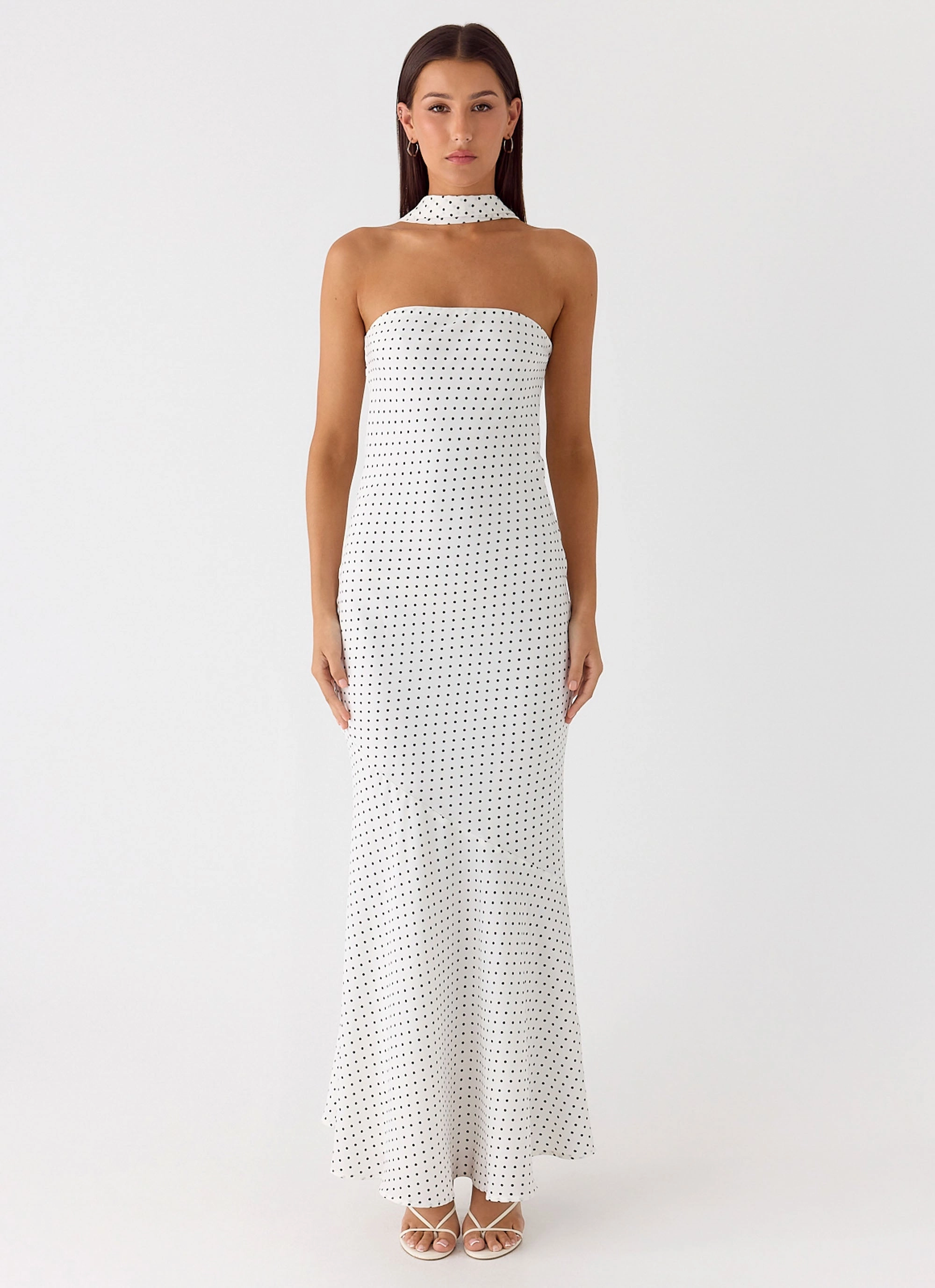 Easy Comfort chic aesthetic Under The Pagoda Maxi Dress - White Polkadot