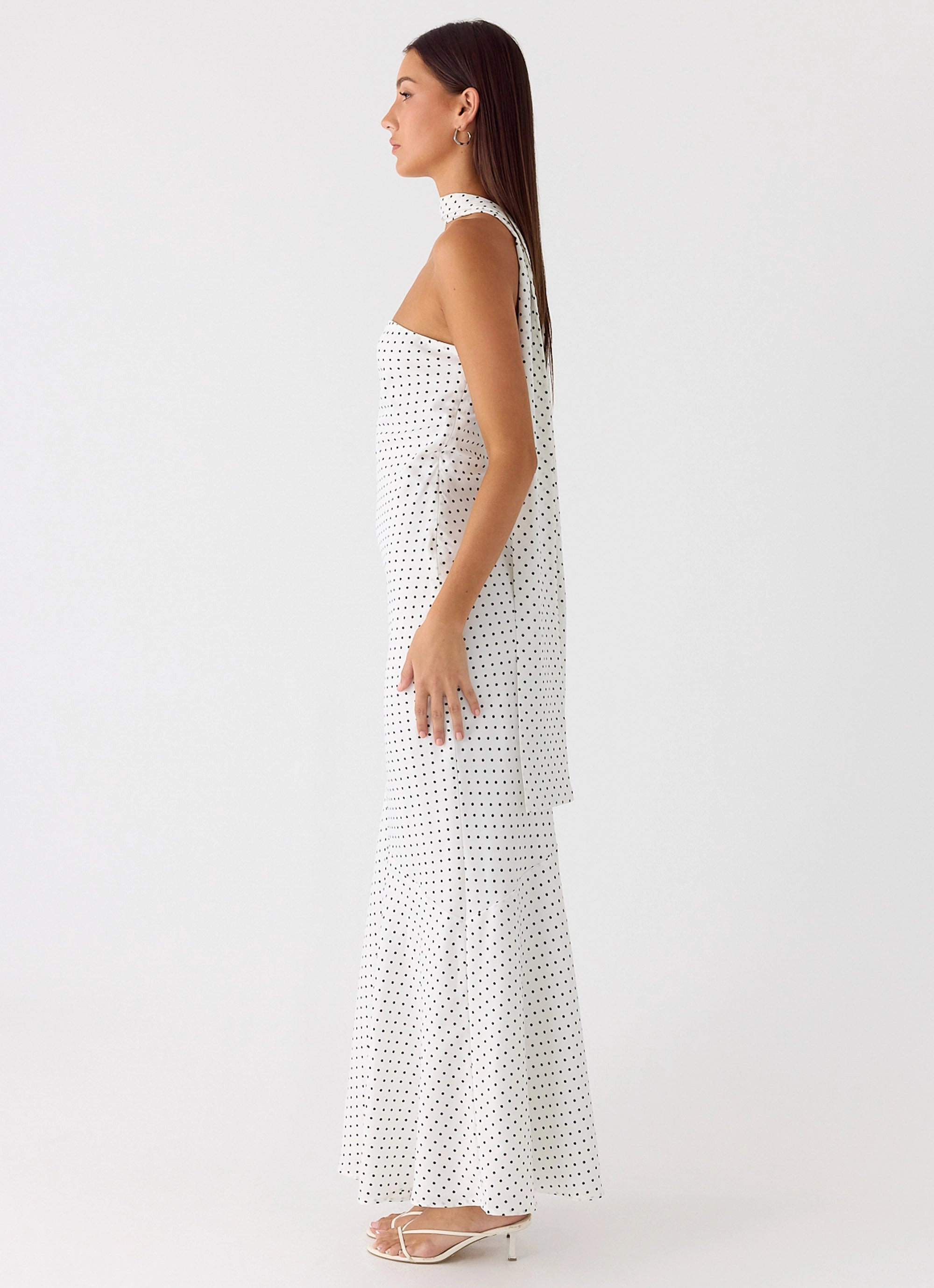 chic aesthetic Under The Pagoda Maxi Dress - White Polkadot Maxi length