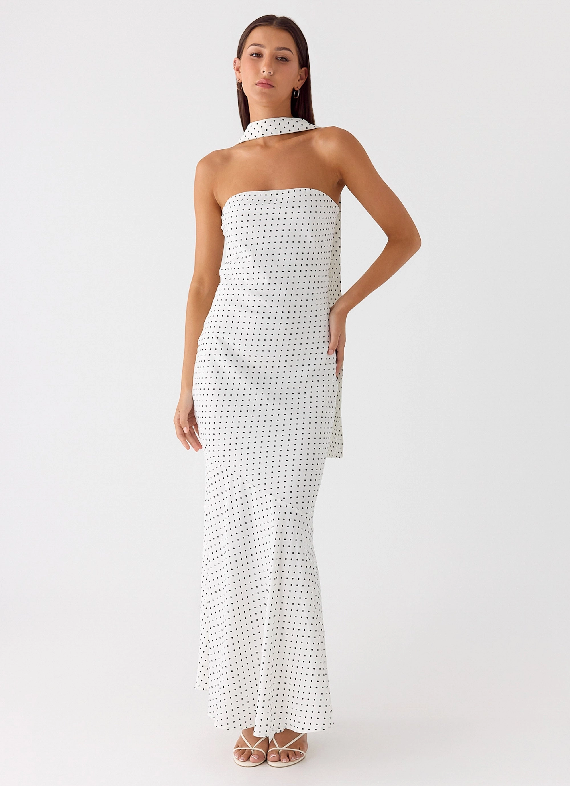 chic aesthetic Under The Pagoda Maxi Dress - White Polkadot Water Repellent