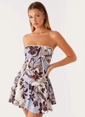 Chic and Cozy Wear Larnie Linen Mini Dress - Bluewood Blossom Inner lining Larnie Linen Mini Dress - Bluewood Blossom