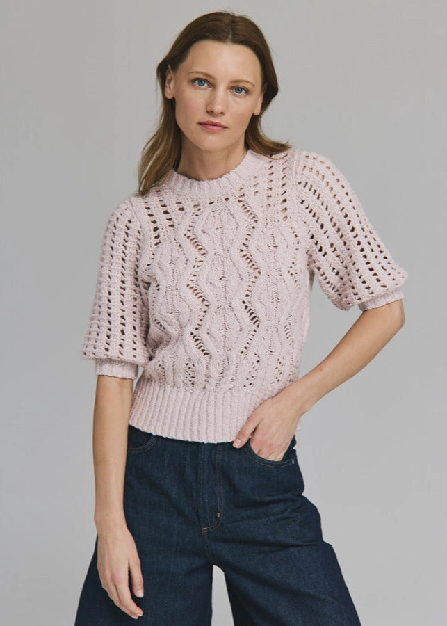 Breathable Base Autumn Cashmere Elbow Mesh Sleeve Cable Crew