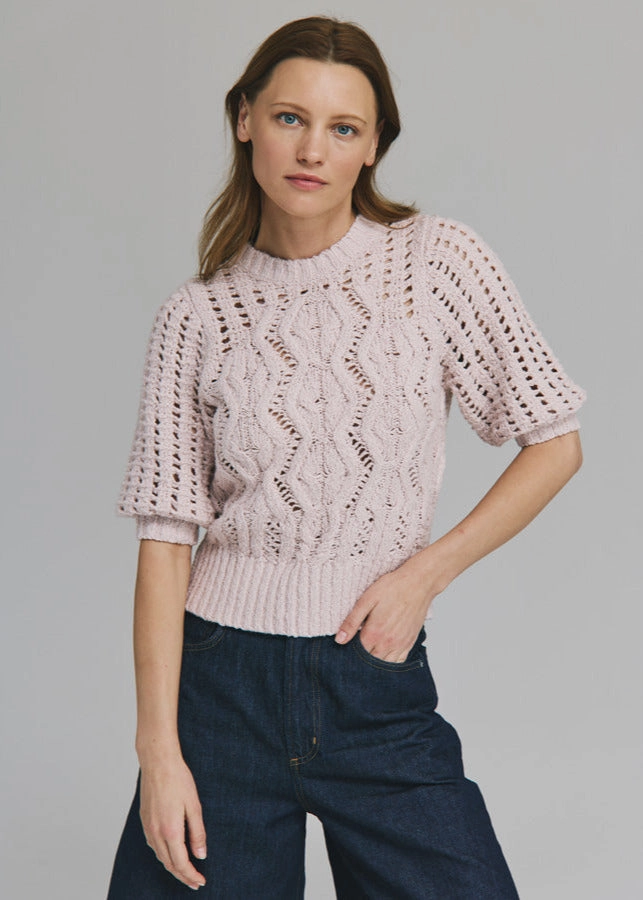 Autumn Cashmere Elbow Mesh Sleeve Cable Crew Cozy Active Wear Breathable Design Wear