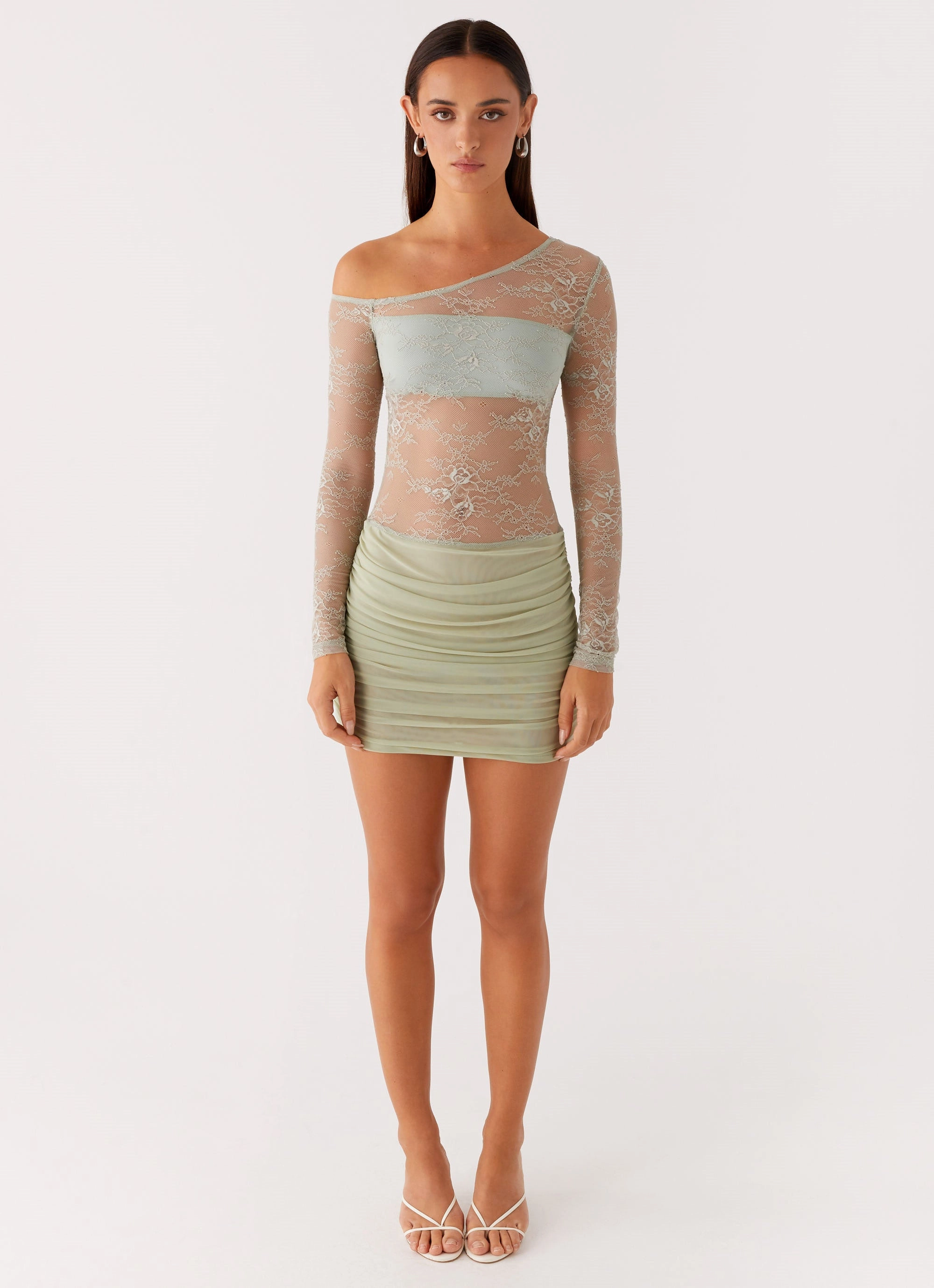 Lace Soft Summer-Season Zenni Mini Dress - Sage
