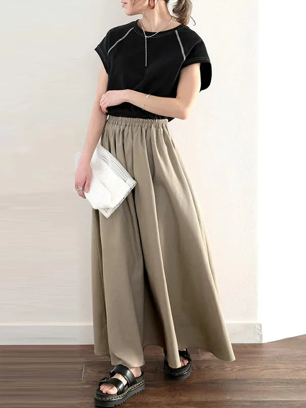 Chicmy-Elasticity Solid Color A-Line Loose Skirts Bottoms