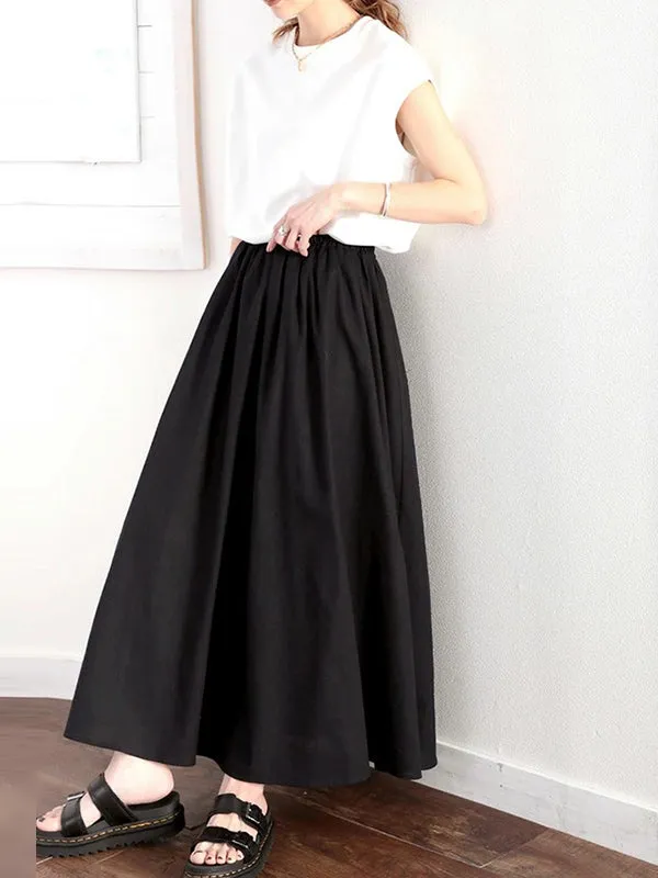 Chicmy-Elasticity Solid Color A-Line Loose Skirts Bottoms