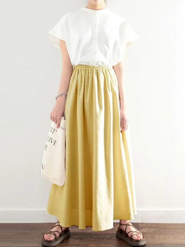 Chicmy-Elasticity Solid Color A-Line Loose Skirts Bottoms
