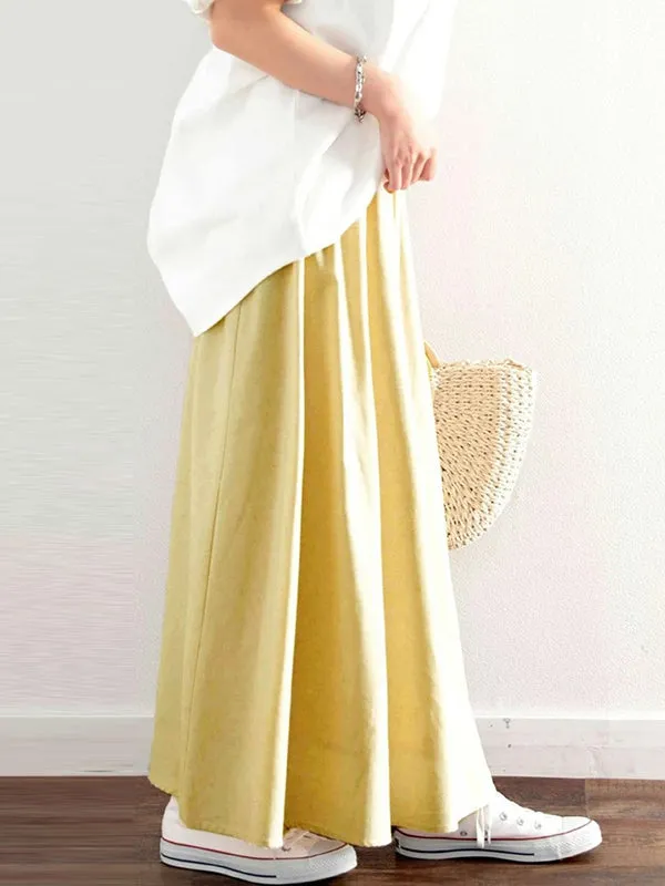 Chicmy-Elasticity Solid Color A-Line Loose Skirts Bottoms
