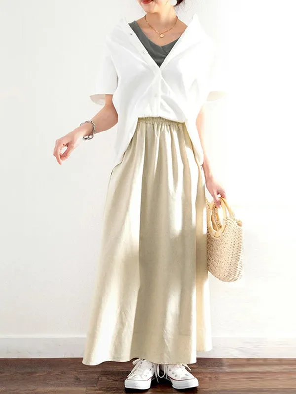 Chicmy-Elasticity Solid Color A-Line Loose Skirts Bottoms