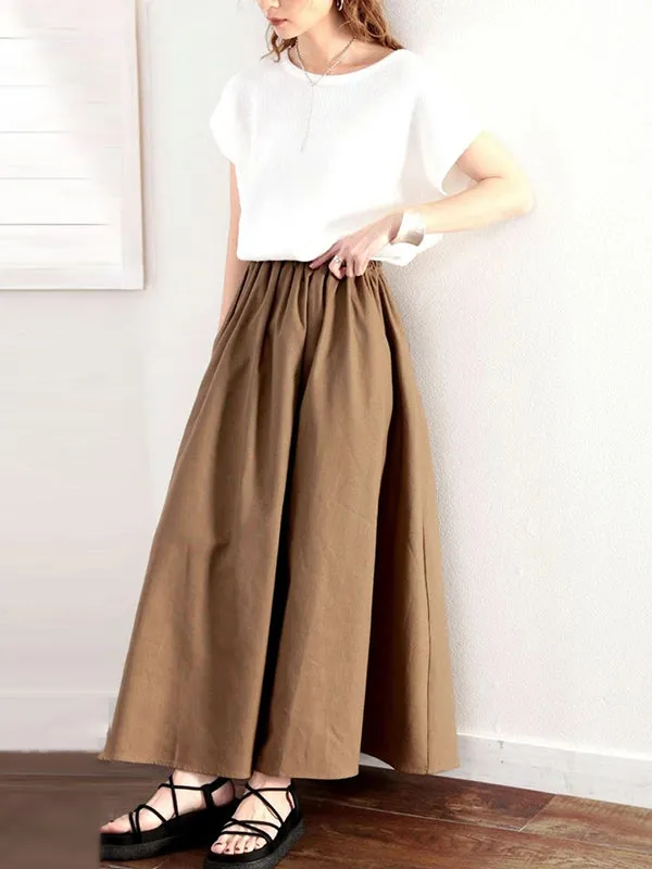Chicmy-Elasticity Solid Color A-Line Loose Skirts Bottoms
