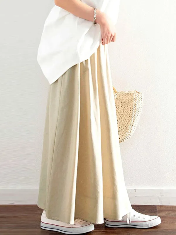 Chicmy-Elasticity Solid Color A-Line Loose Skirts Bottoms