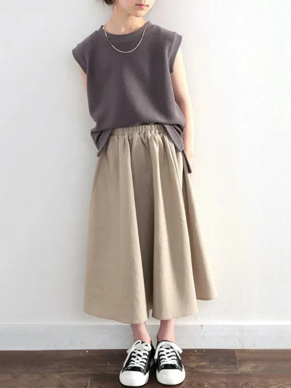 Chicmy-Elasticity Solid Color A-Line Loose Skirts Bottoms