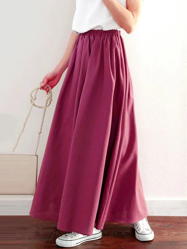 Chicmy-Elasticity Solid Color A-Line Loose Skirts Bottoms