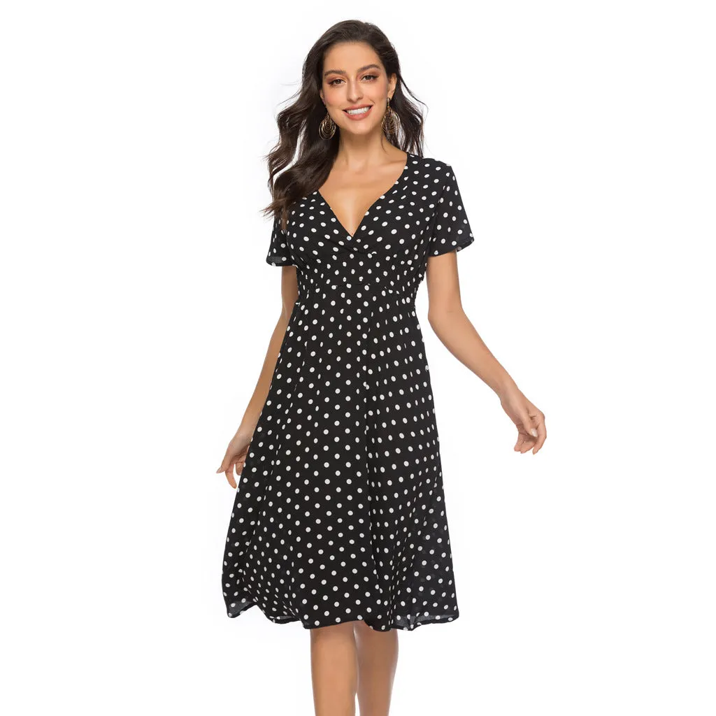 Chiffon Beach Printed V-Neck Short Sleeve Dress