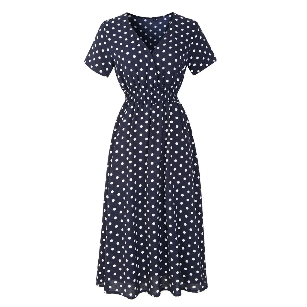 Chiffon Beach Printed V-Neck Short Sleeve Dress