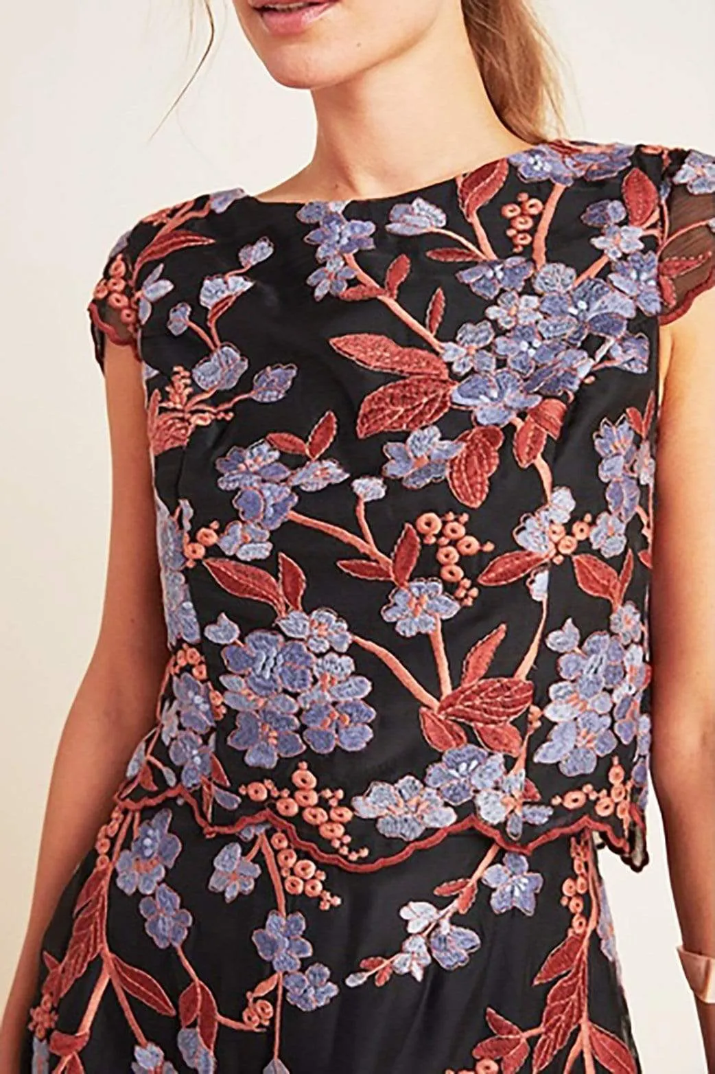 Chiffon Bloom Mini Dress High Neck