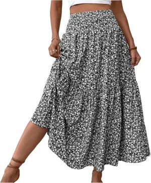 Chiffon Skirt for Women High Waist Flowy A-Line Long Maxi Skirt Elegant Summer