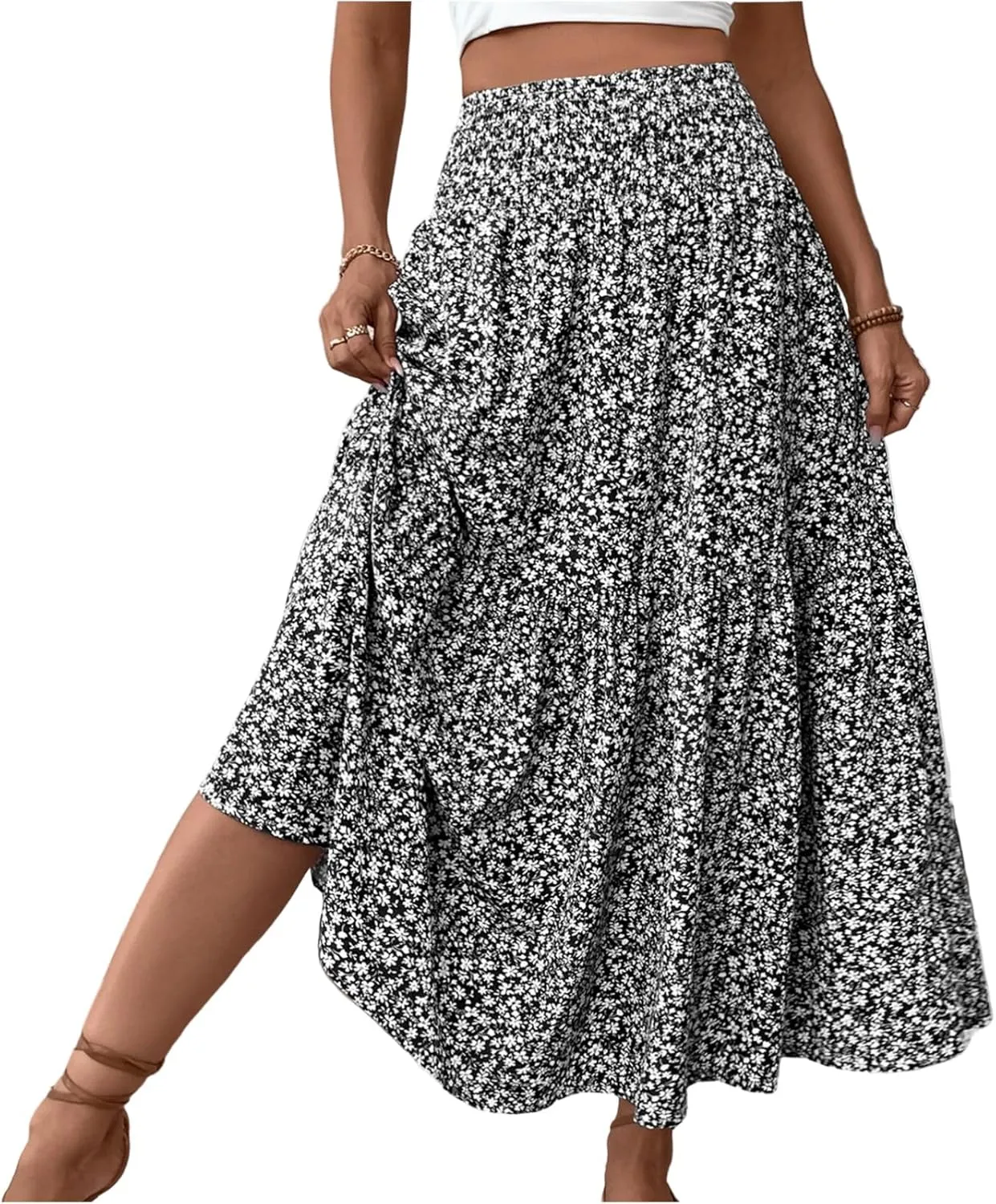 Chiffon Skirt for Women High Waist Flowy A-Line Long Maxi Skirt Elegant Summer