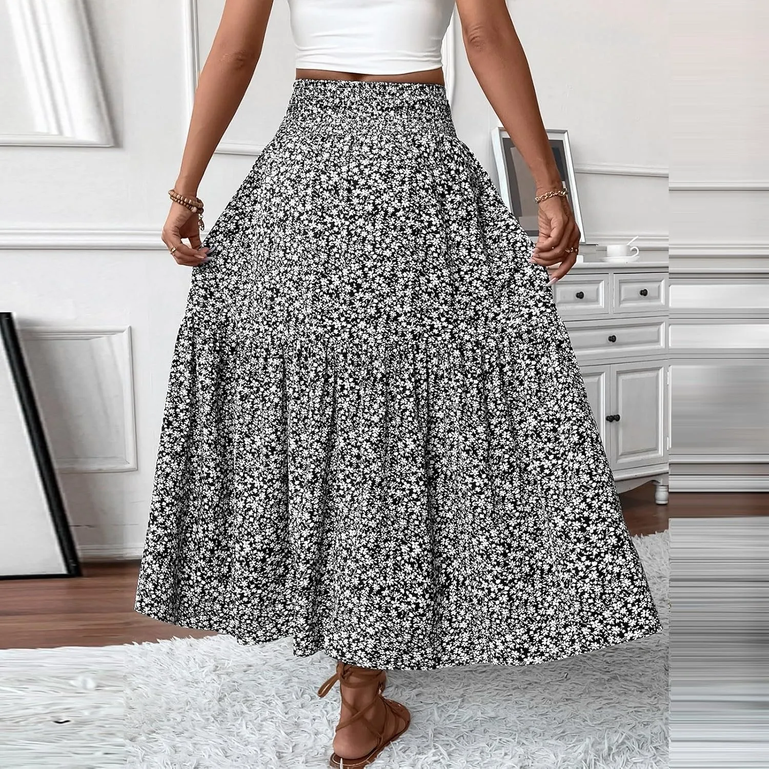 Chiffon Skirt for Women High Waist Flowy A-Line Long Maxi Skirt Elegant Summer