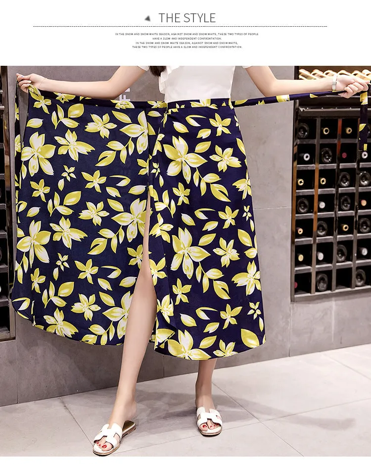 Chiffon Skirt Women Summer Korean All-Matching One-Piece Floral Lace Trendy High Waist Mid-Length Beach Beachwear