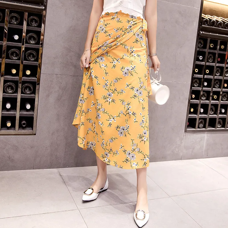 Chiffon Skirt Women Summer Korean All-Matching One-Piece Floral Lace Trendy High Waist Mid-Length Beach Beachwear