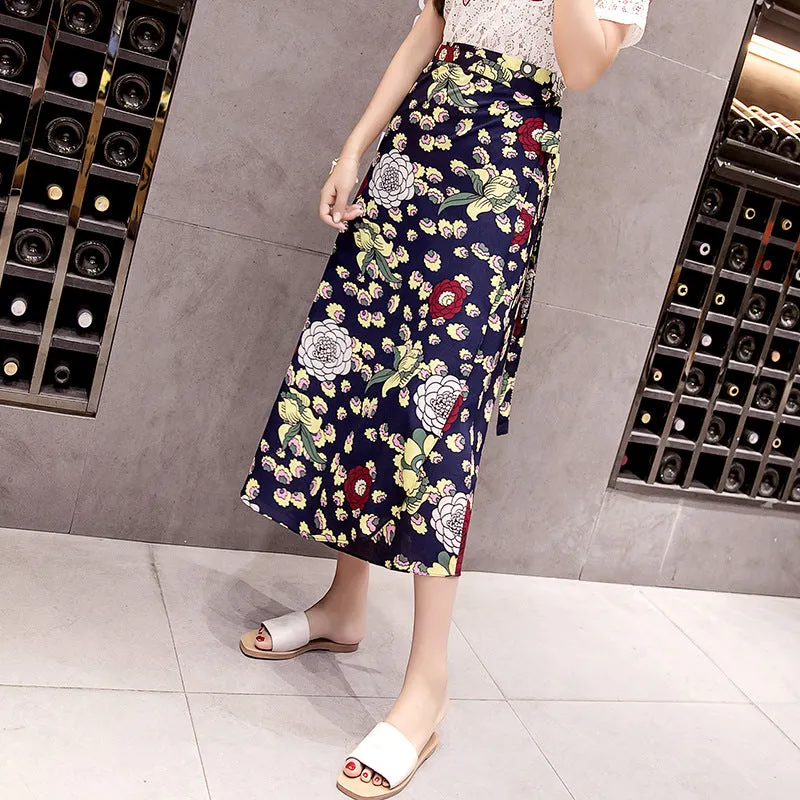 Chiffon Skirt Women Summer Korean All-Matching One-Piece Floral Lace Trendy High Waist Mid-Length Beach Beachwear