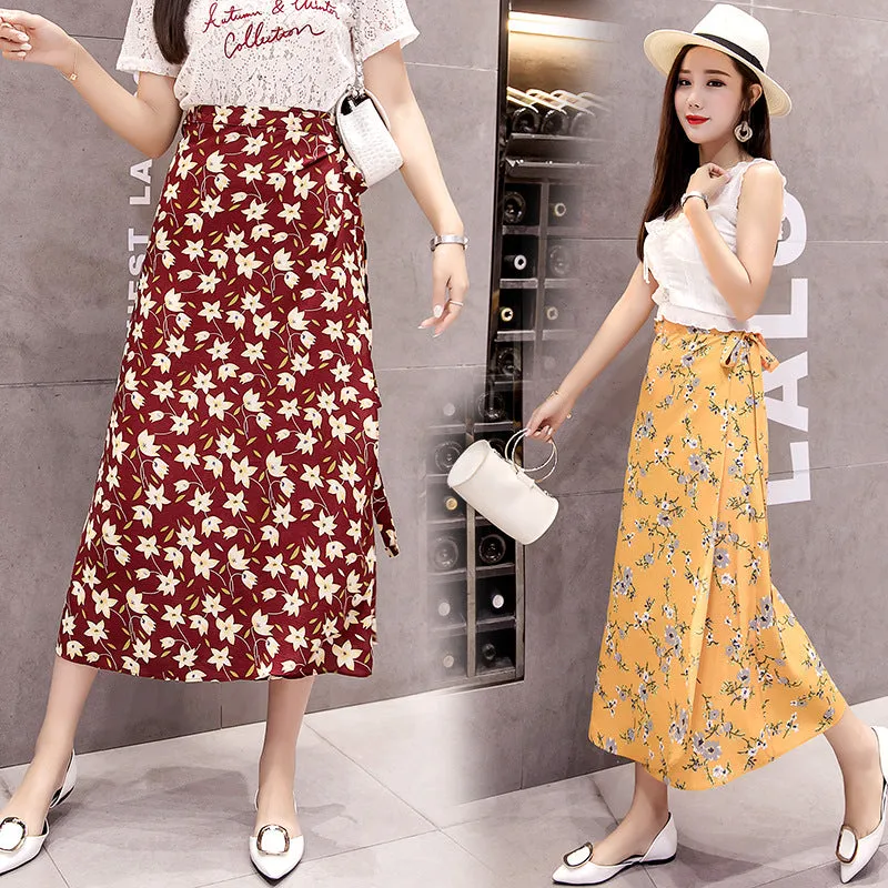Chiffon Skirt Women Summer Korean All-Matching One-Piece Floral Lace Trendy High Waist Mid-Length Beach Beachwear